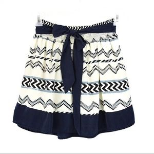 Junior's Girls Intro Mini Skirt With Tie Belt, Lined, Blue, White, Size Large